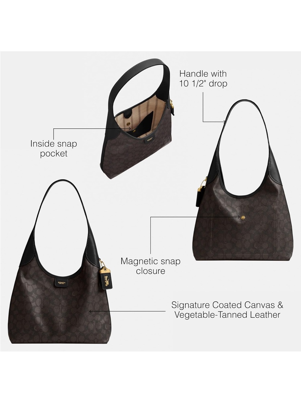 Coach Brown Signature Brooklyn 28 Shoulder Bag with Black Trim and Gold - New - Picture 3 of 5